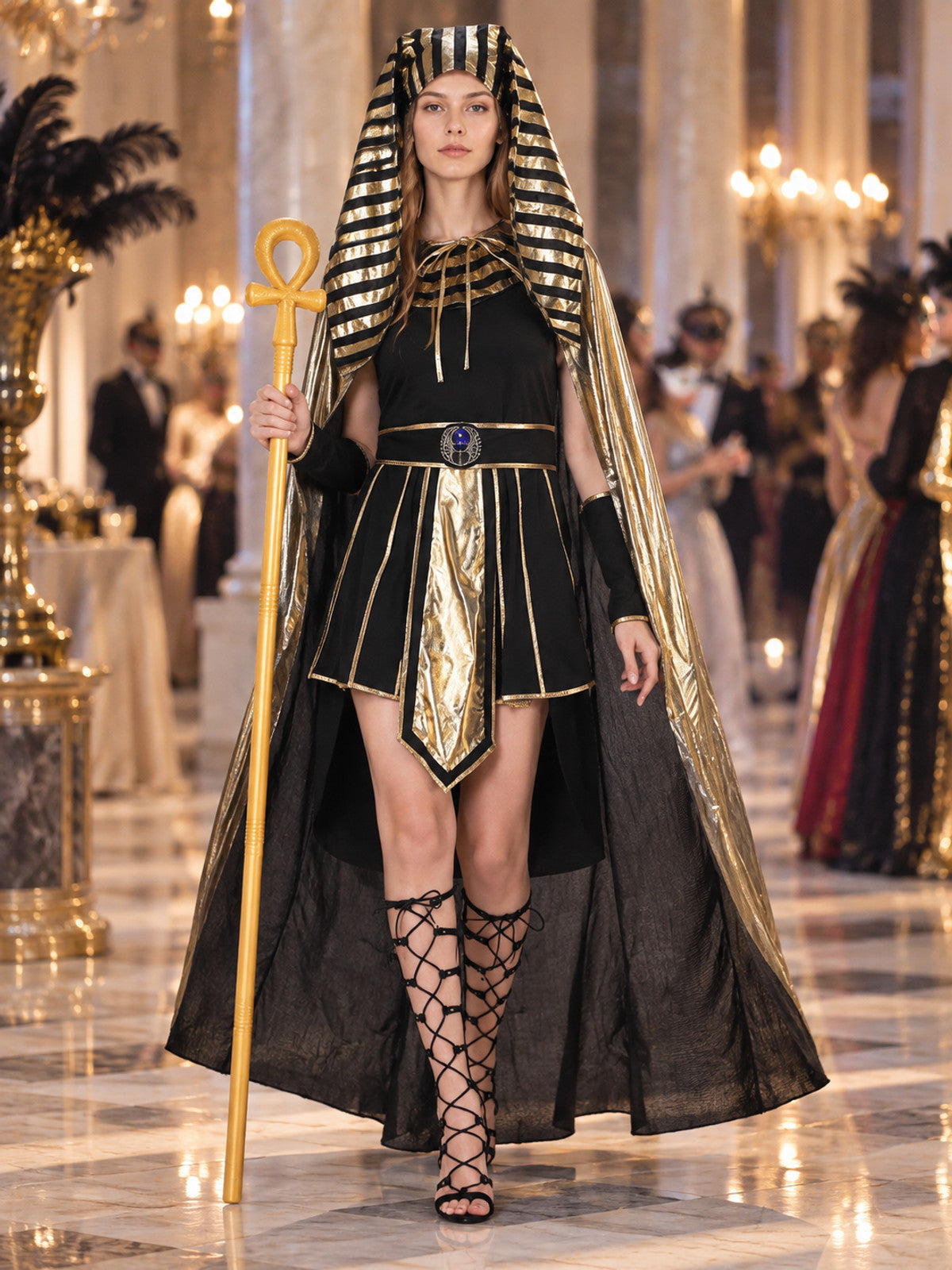 Egyptian Carnival Costume with Cape and Scepter lifestyle view