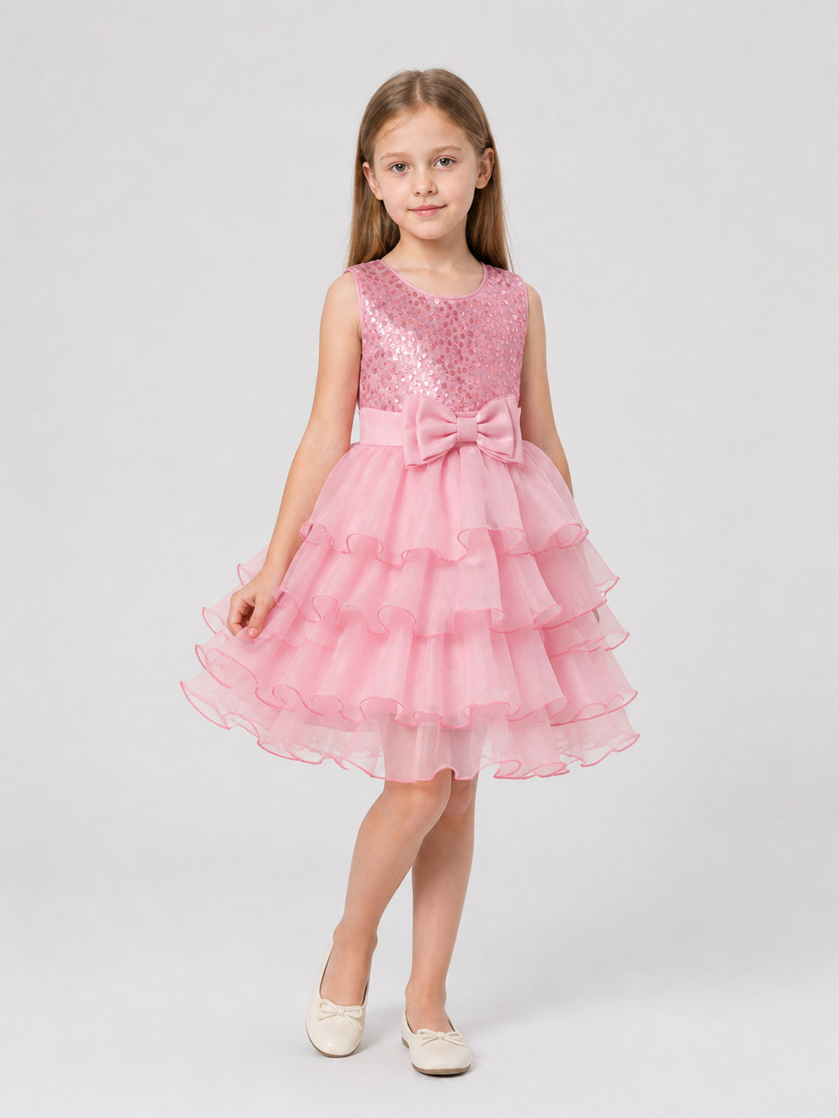 Full Sequin Dress with Bow and Layered Mesh Costume Dresses detail