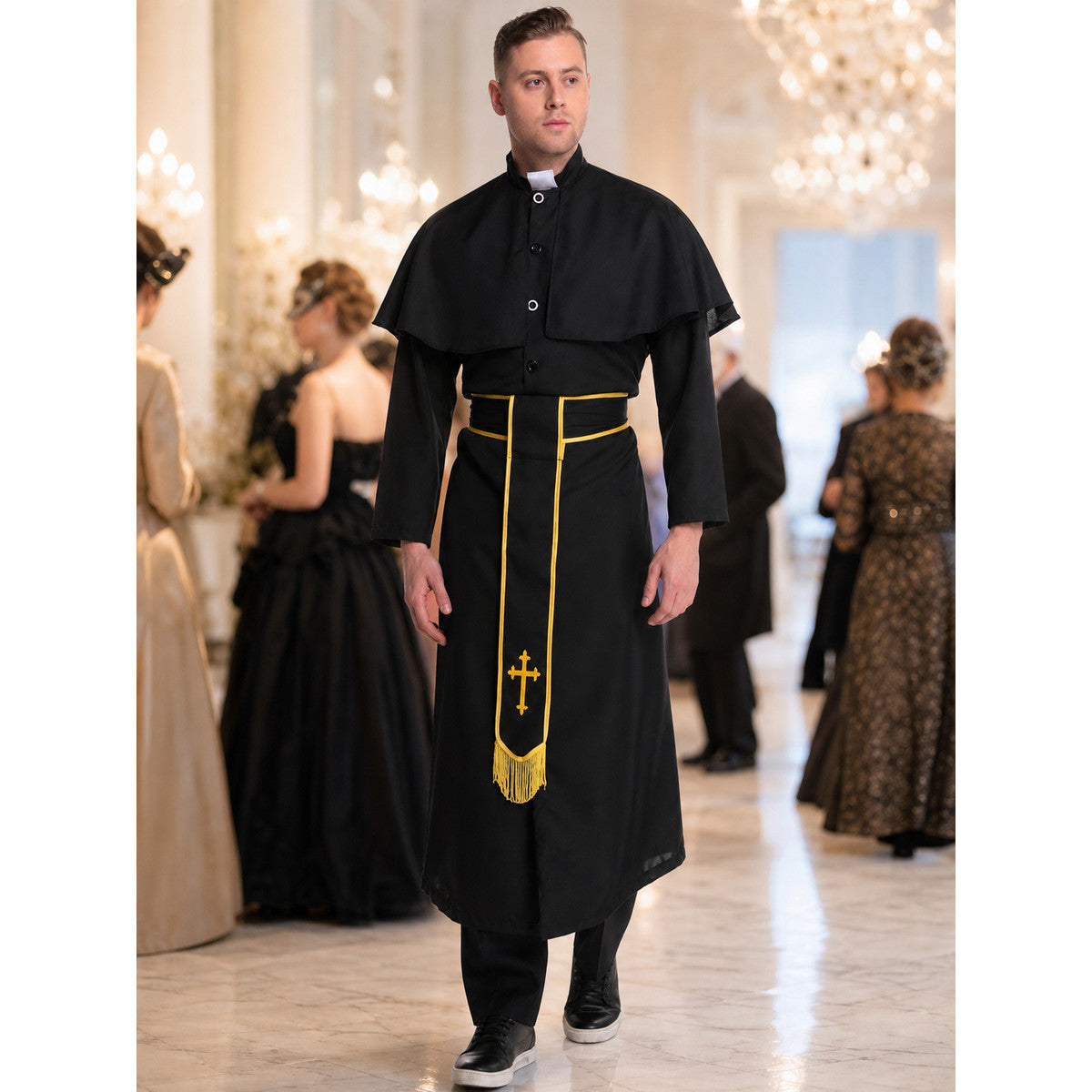 Carnival religious robe with a cross for a masquerade lifestyle