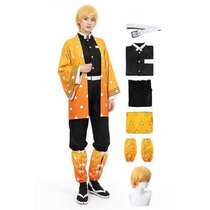 Zenitsu Cosplay Costume with Wig and Orange Pattern Costume Wigs detail