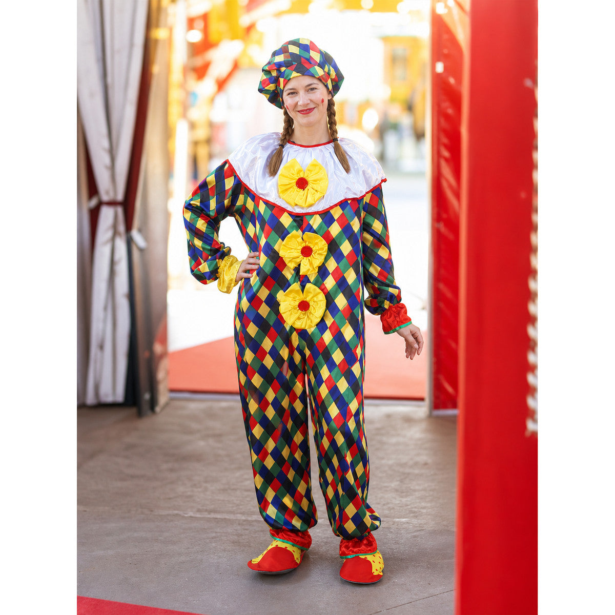 Clown Costume Jumpsuit with Hat and Nose lifestyle view