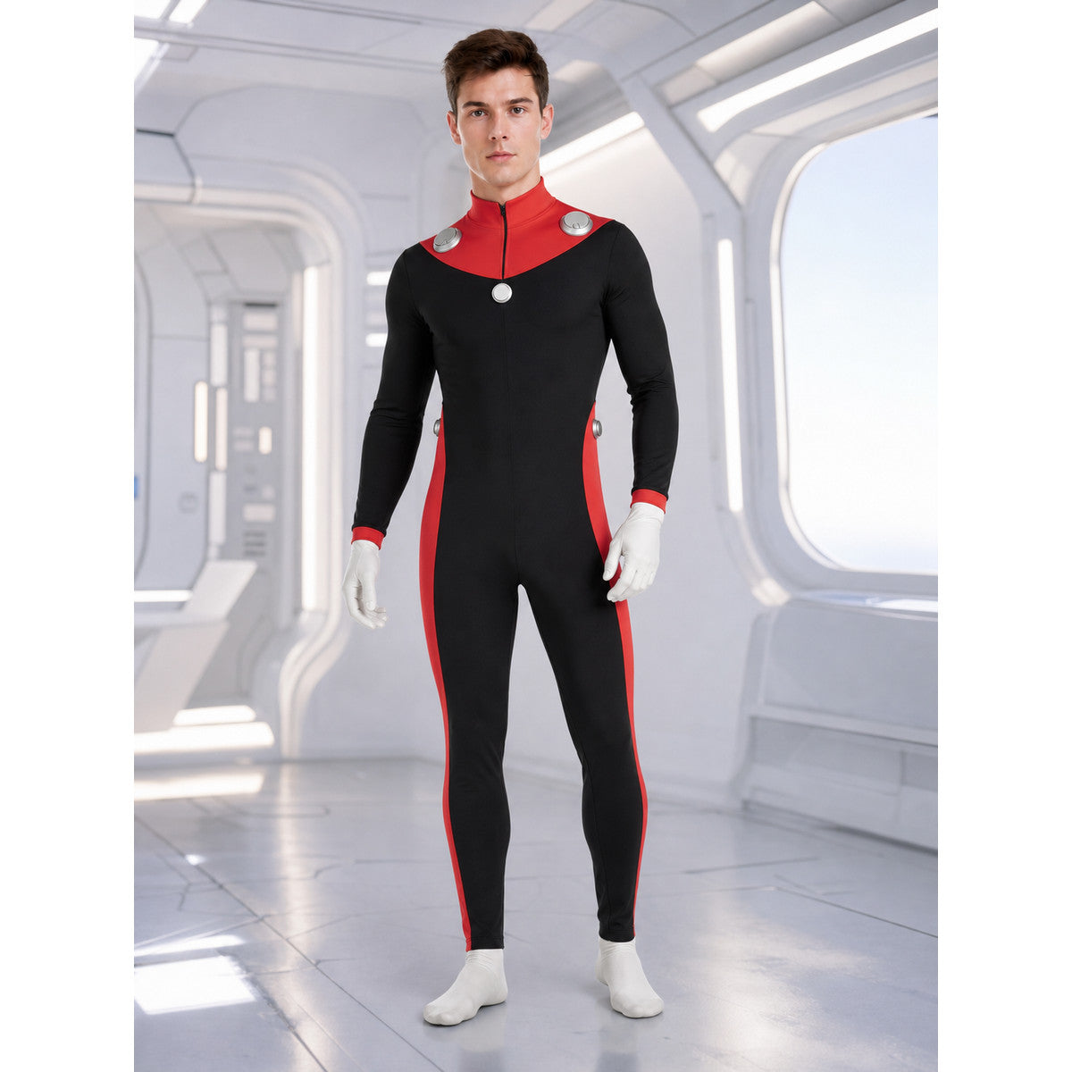 Scott Duval Cosplay Costume, Black and Red Jumpsuit