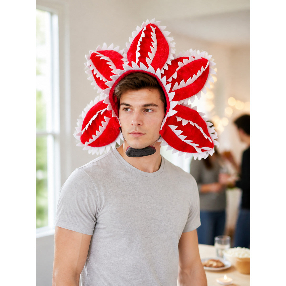 Floral Carnival Pet Hat with Teeth for Halloween lifestyle view