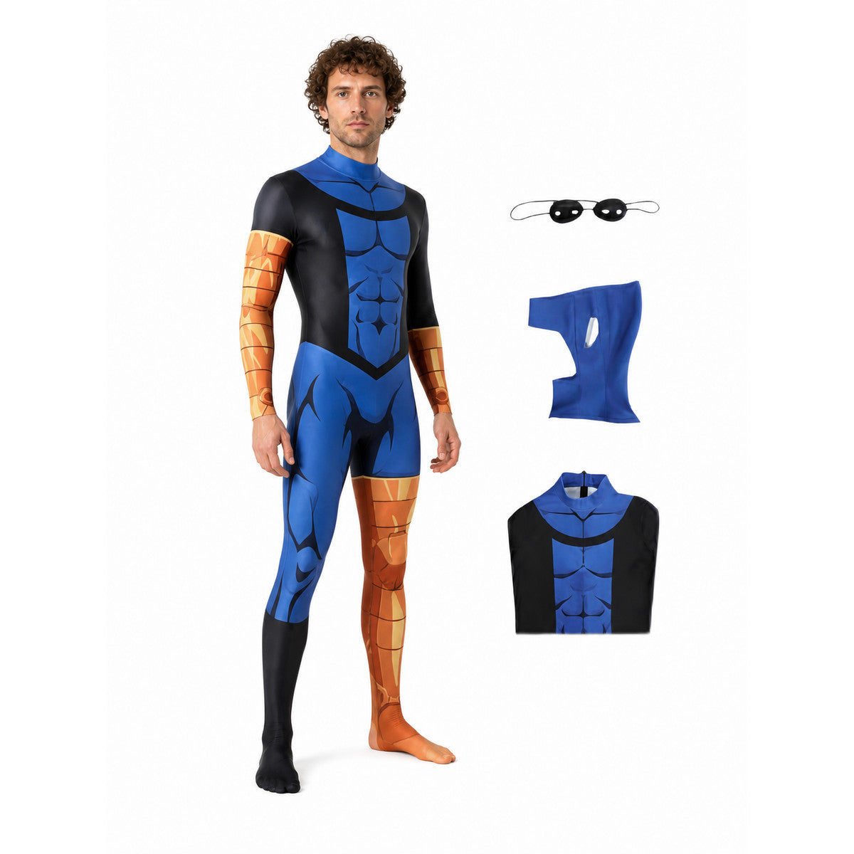 Blue and Black Superhero Jumpsuit with Muscle Print product detail