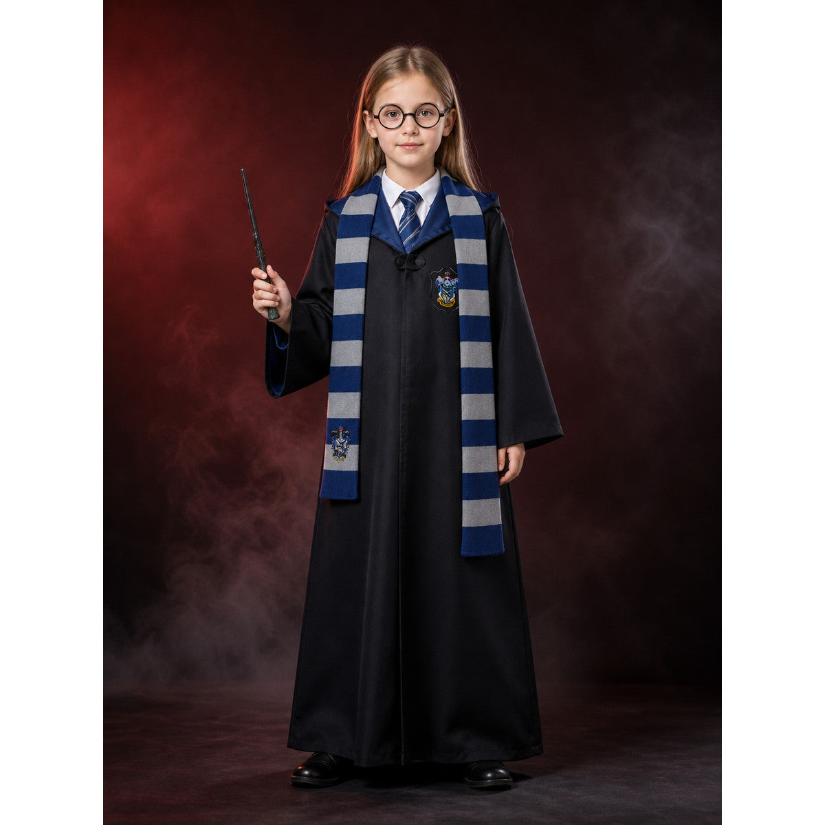 Wizard Robe Costume Set with Tie, Scarf, Glasses & Magic Wand - Unisex Halloween main product view