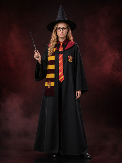 Red and Yellow Striped Wizard Robe Costume Set with Hat, Tie, Scarf, Glasses and main product view