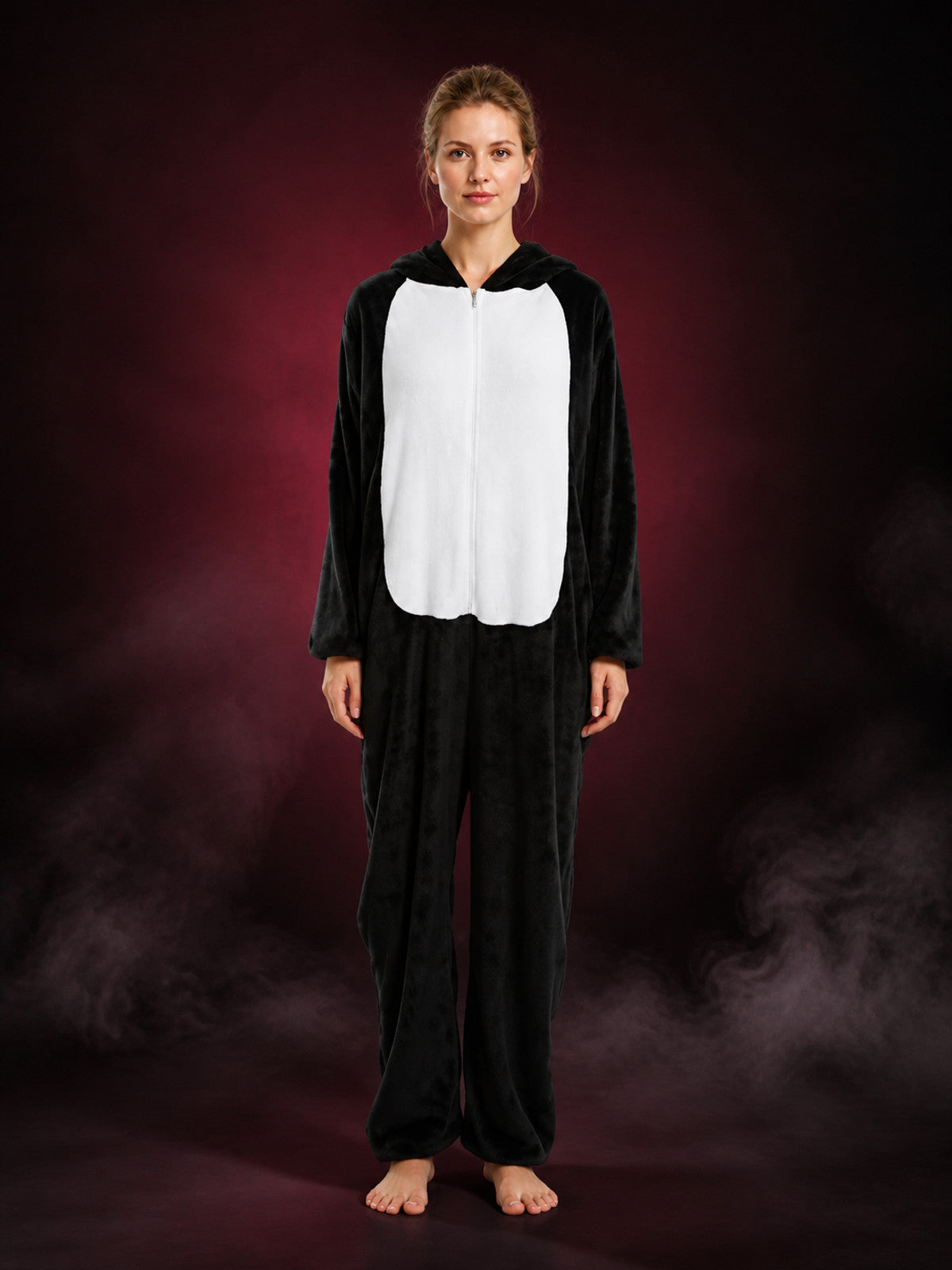 Panda-Style Animal Hooded Jumpsuit, Black And White One-Piece Costume