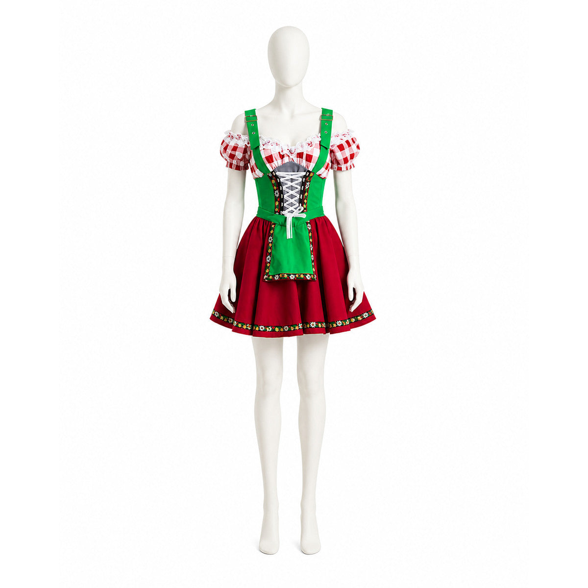 Folk Costume with Red-and-White Plaid for Oktoberfest Costumes detail