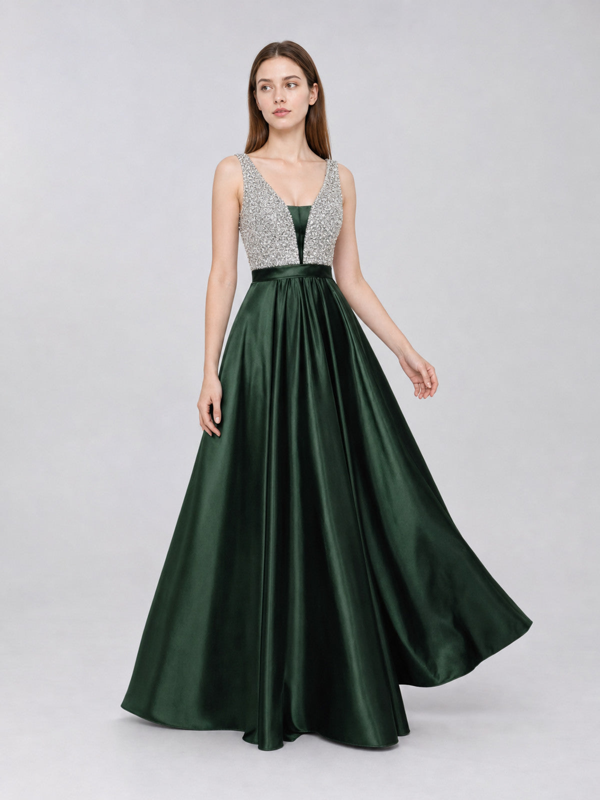 Sleeveless Evening Dress with a V-Neckline