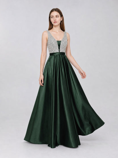Sleeveless Evening Dress with a V-Neckline