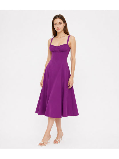 Purple Spaghetti-Strap Dress with a Full Skirt
