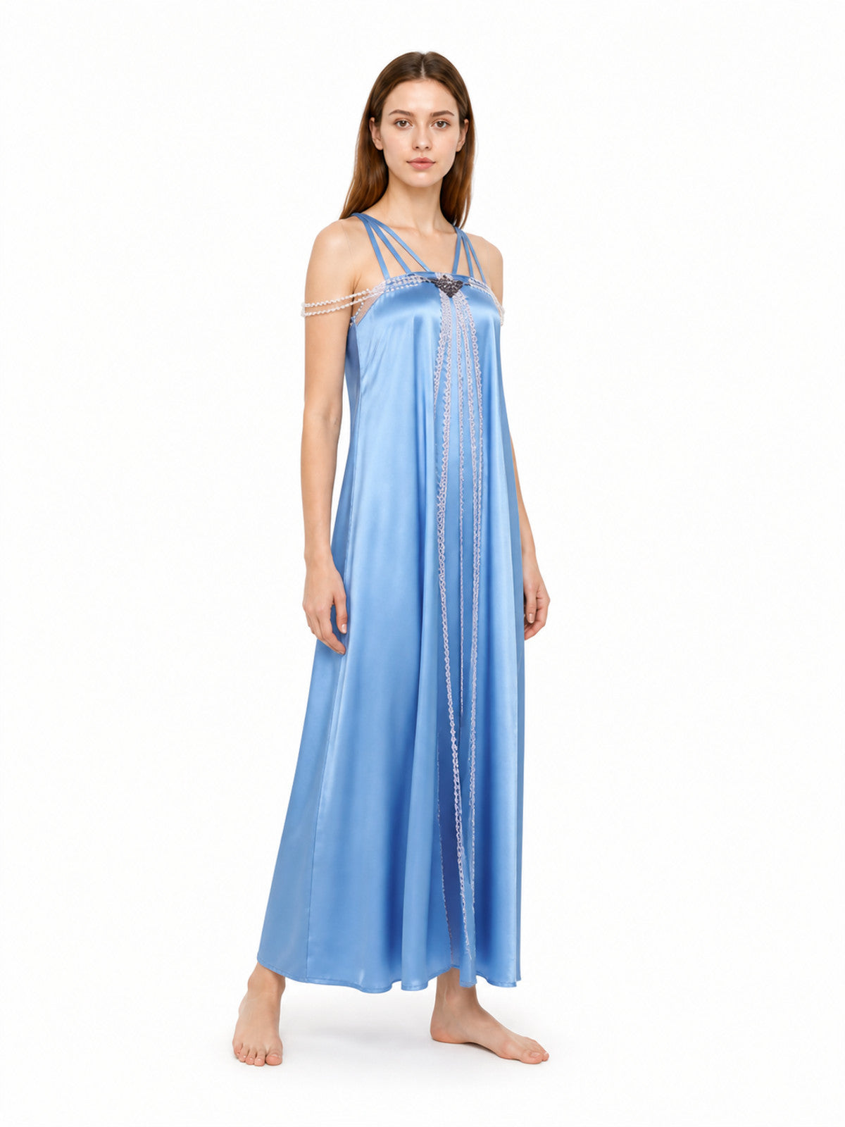 Long Light Blue Dress with Thin Straps Costume Dresses detail