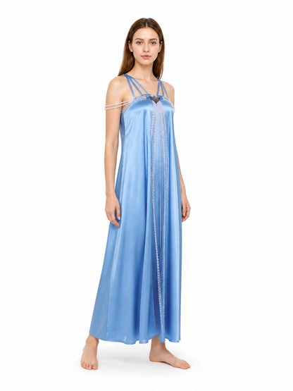 Long Light Blue Dress with Thin Straps Costume Dresses detail