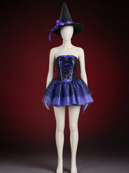 Witch Costume with Corset and Purple Skirt for Halloween main product view
