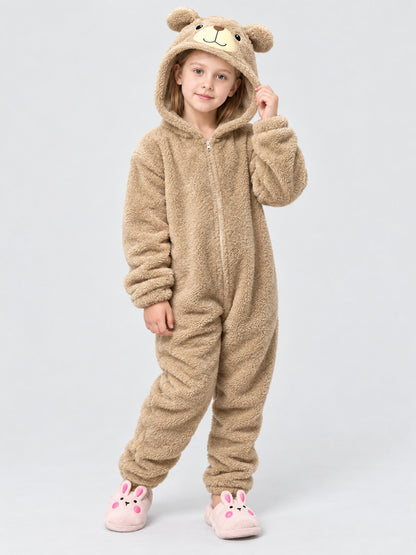 Flannel Bear Pajama Jumpsuit, Light Beige