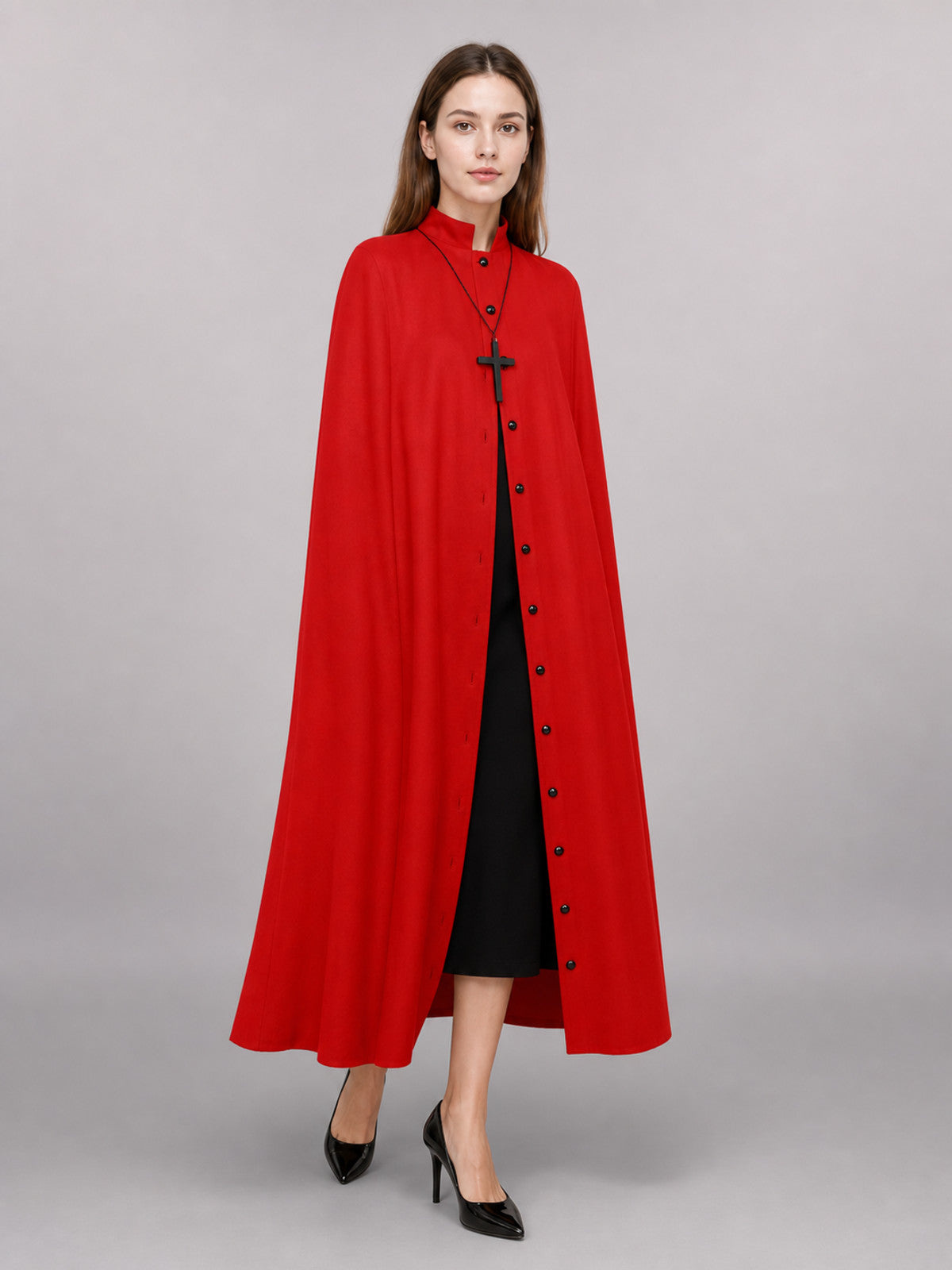 Red Long Carnival Cloak with Collar