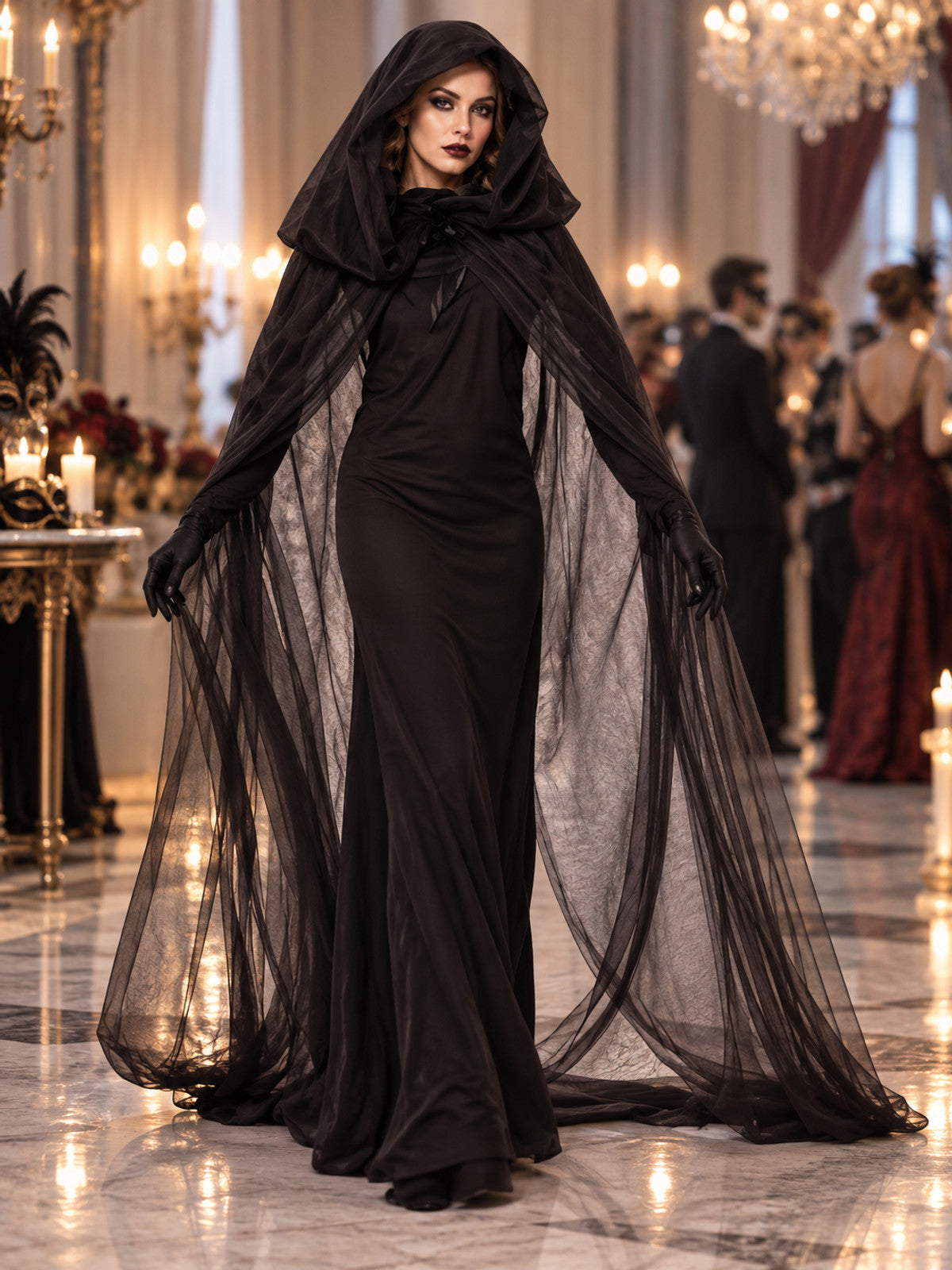 Carnival Witch Costume with Dress, Cape, and Gloves
