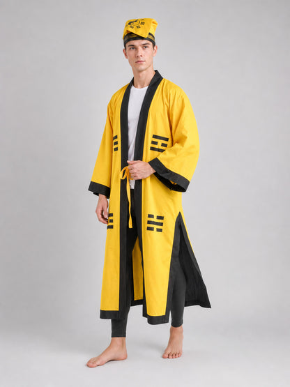 Yellow Taoist Costume with Black Trim and Hat