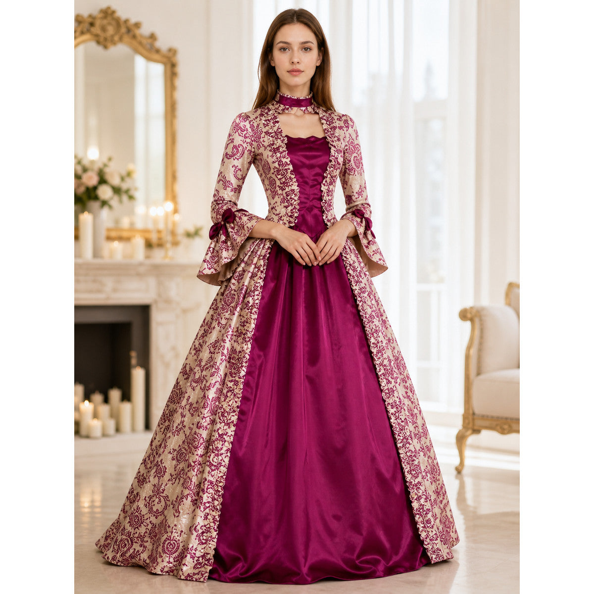 Dressy Dress with Pattern and Flared Sleeves