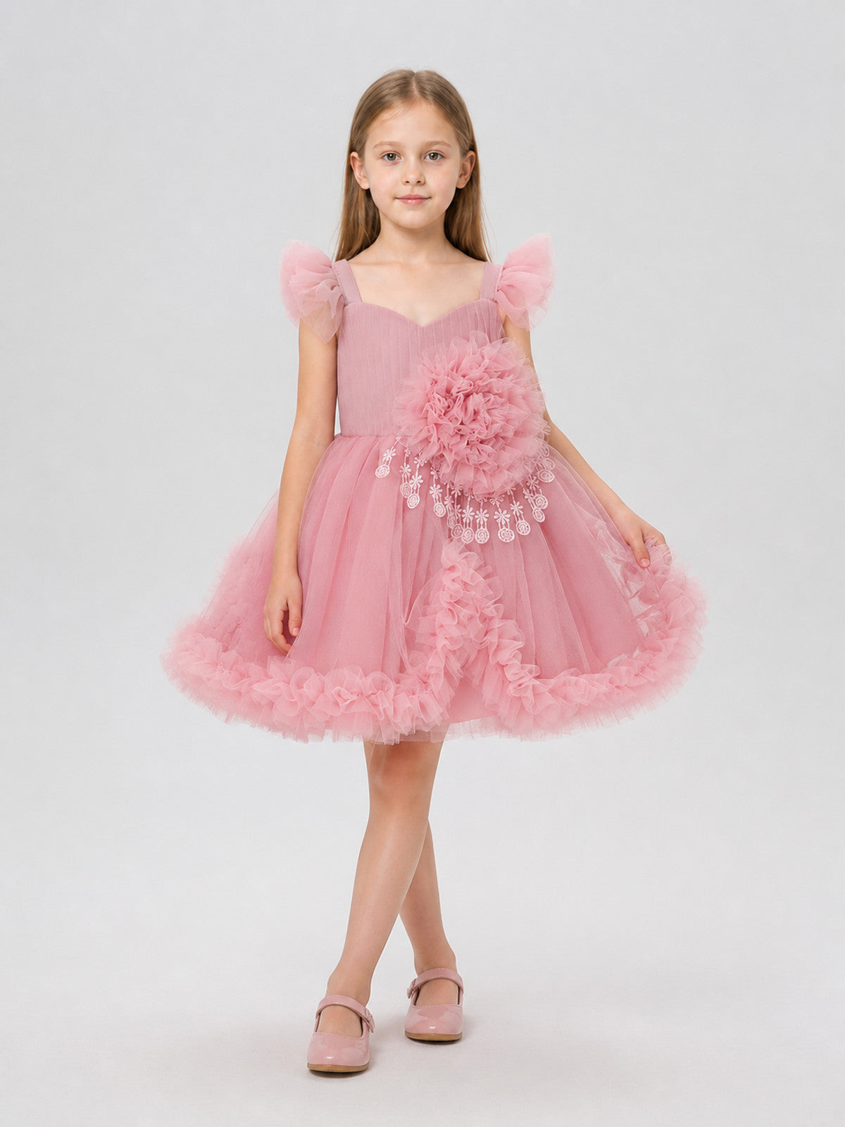 Girls' Dressy Dress with Flower and Full Skirt Costume Dresses detail