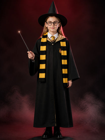 Kids Wizard Robe Costume Set, Hooded Black Cloak With Hat, Scarf, Tie, Glasses main product view