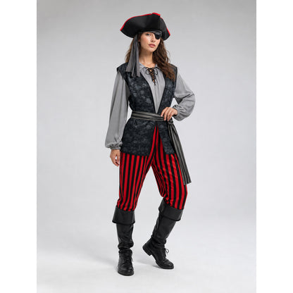 Pirate Costume with Vest, Hat, and Eye Patch on-model front view