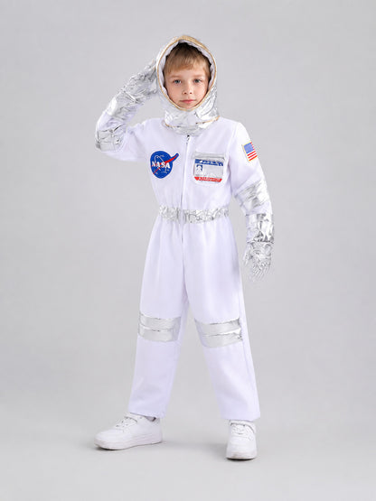 White Children's Astronaut Jumpsuit for Cosplay Costumes detail