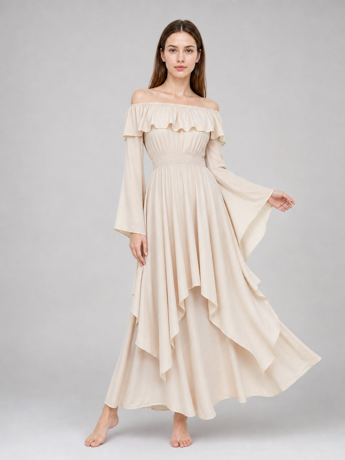 Off-the-shoulder maxi dress with ruffles