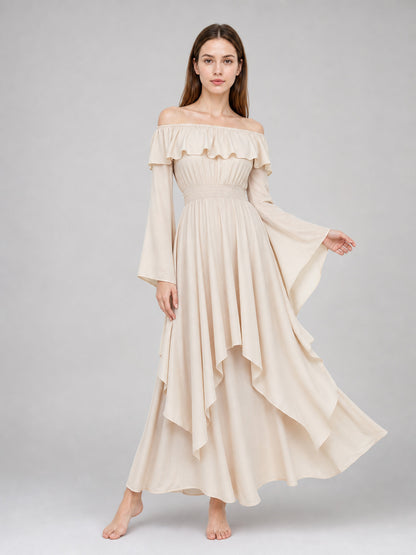 Off-the-shoulder maxi dress with ruffles
