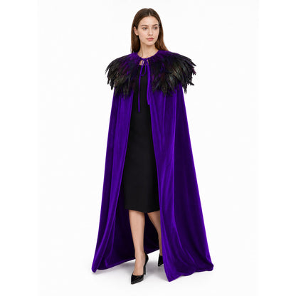 Purple Carnival Cloak with Feather Trim lifestyle