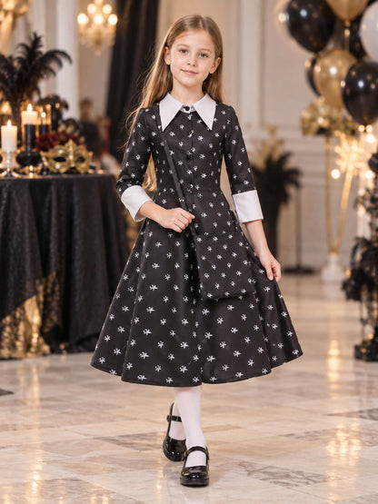 Children's Black Costume Dress with Collar and Bag lifestyle view