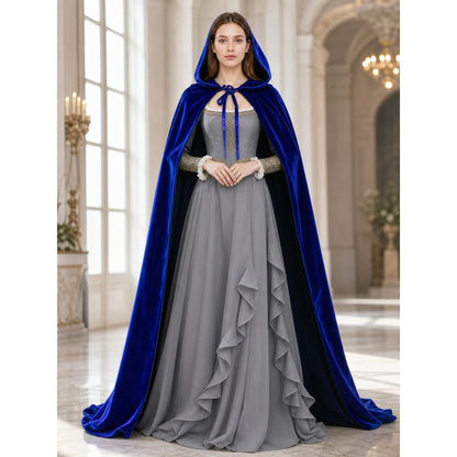 Long Blue Hooded Carnival Cape lifestyle