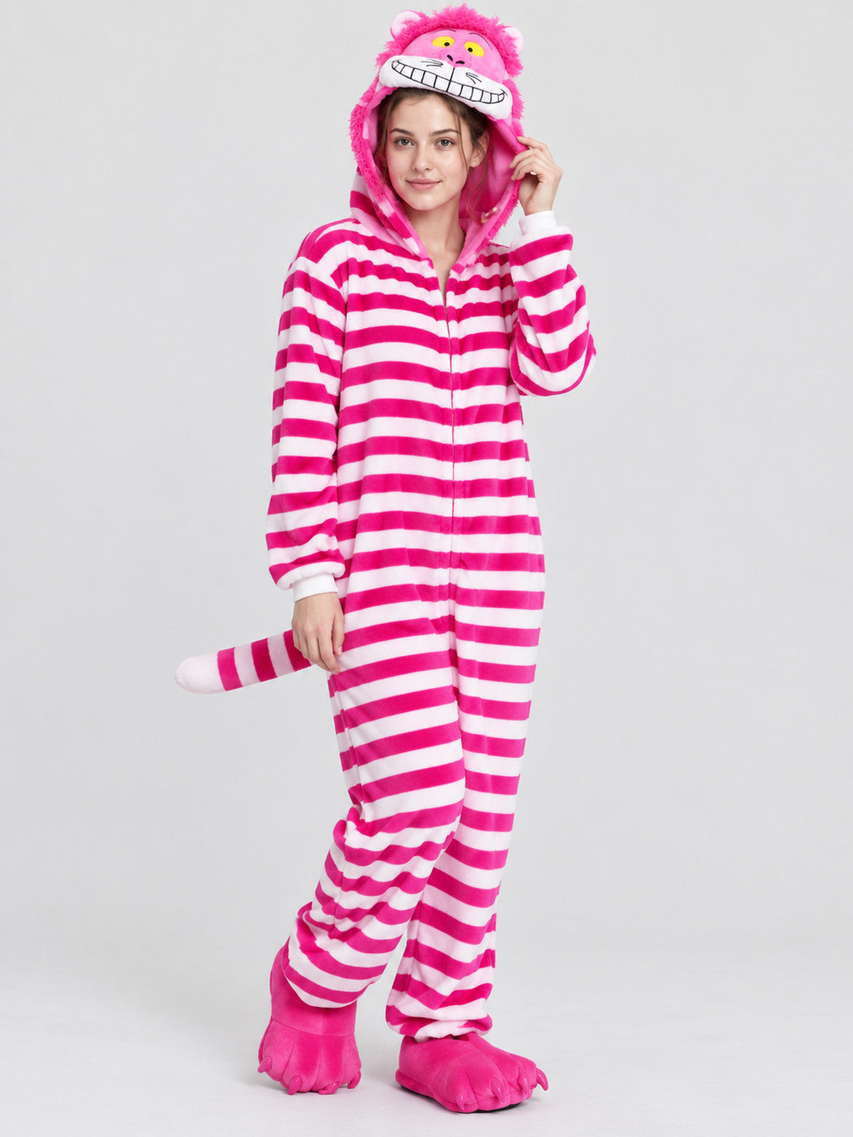 Striped Kigurumi Pajama with Animal Face on Hood