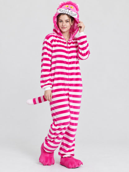 Striped Kigurumi Pajama with Animal Face on Hood