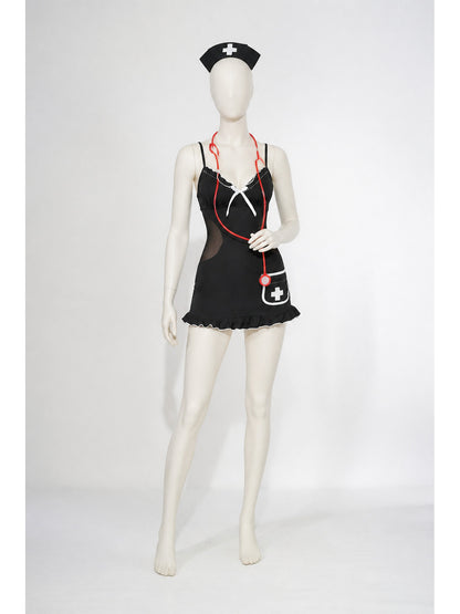Black Medical Uniform with White Trim and Ruffles Costumes detail