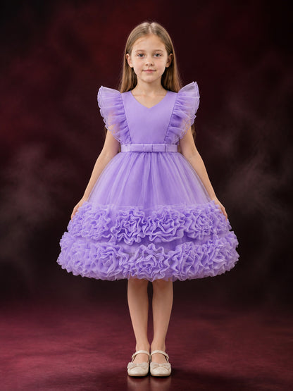 Toddler Girls' Lavender Princess Dress, Layered Tulle Skirt With Rose Trim And main product view
