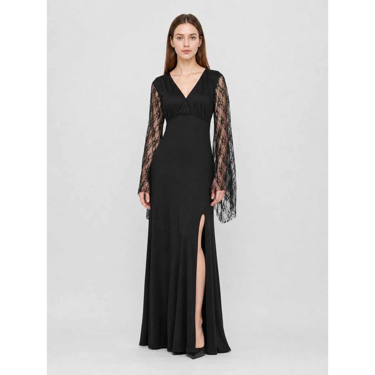 Black Gothic Dress with Lace Sleeves lifestyle