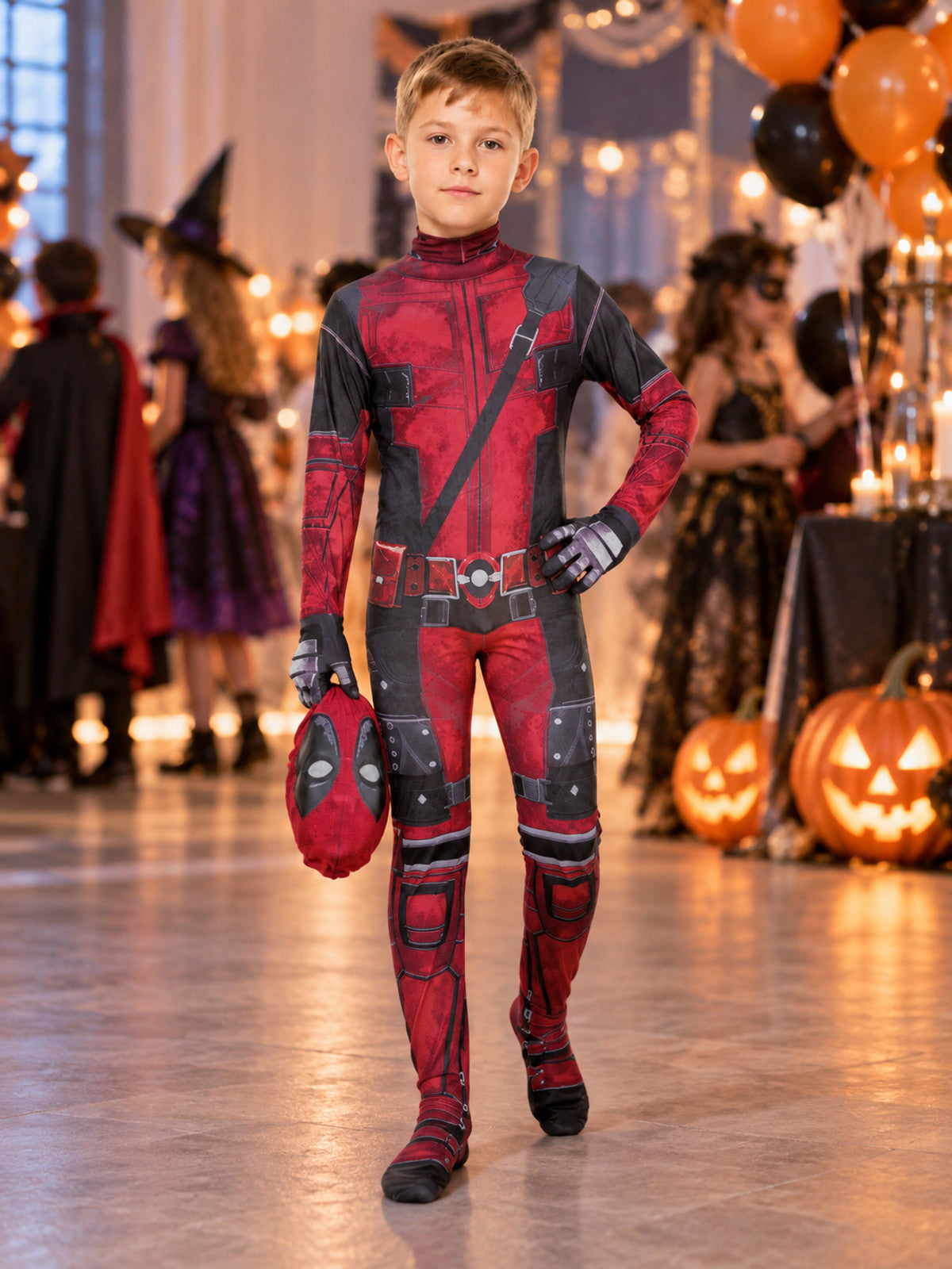 Red and Black Cosplay Costume with Mask and Belt