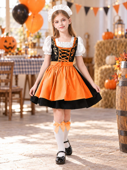 Bavarian-Style Children's Costume with Orange Apron