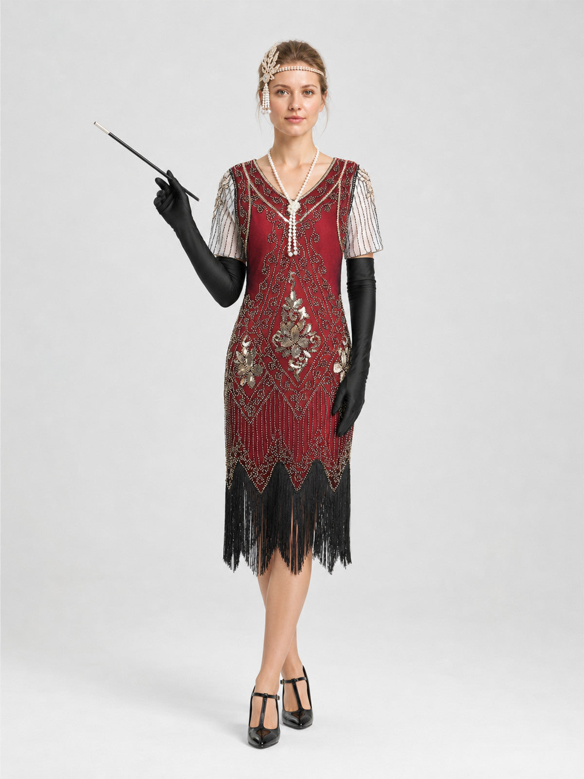 1920s Fringe Dress Set with Accessories Costume Dresses detail