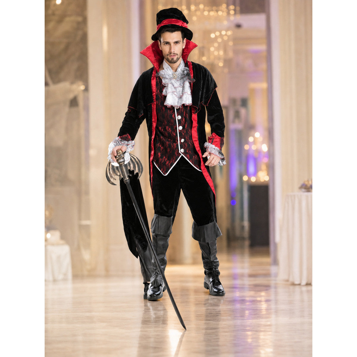 Vampire Carnival Costume with Hat and Cape lifestyle view