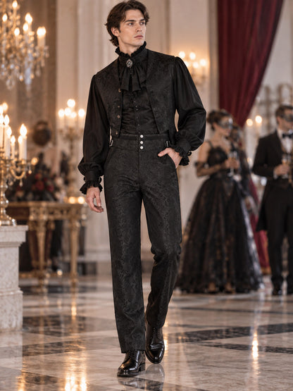 Black cosplay pants with a raised pattern