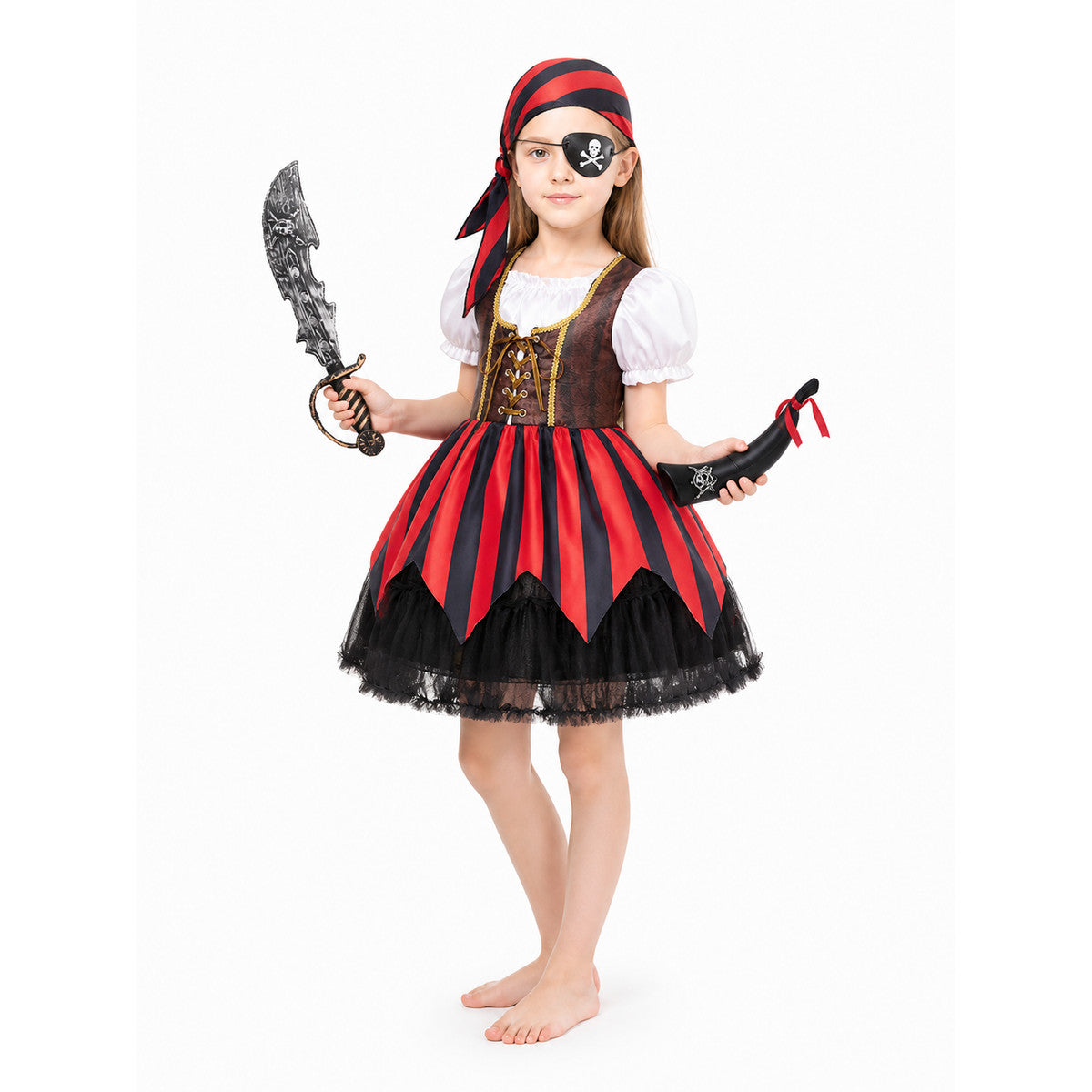 Children’s Striped Pirate Costume with Skull product detail