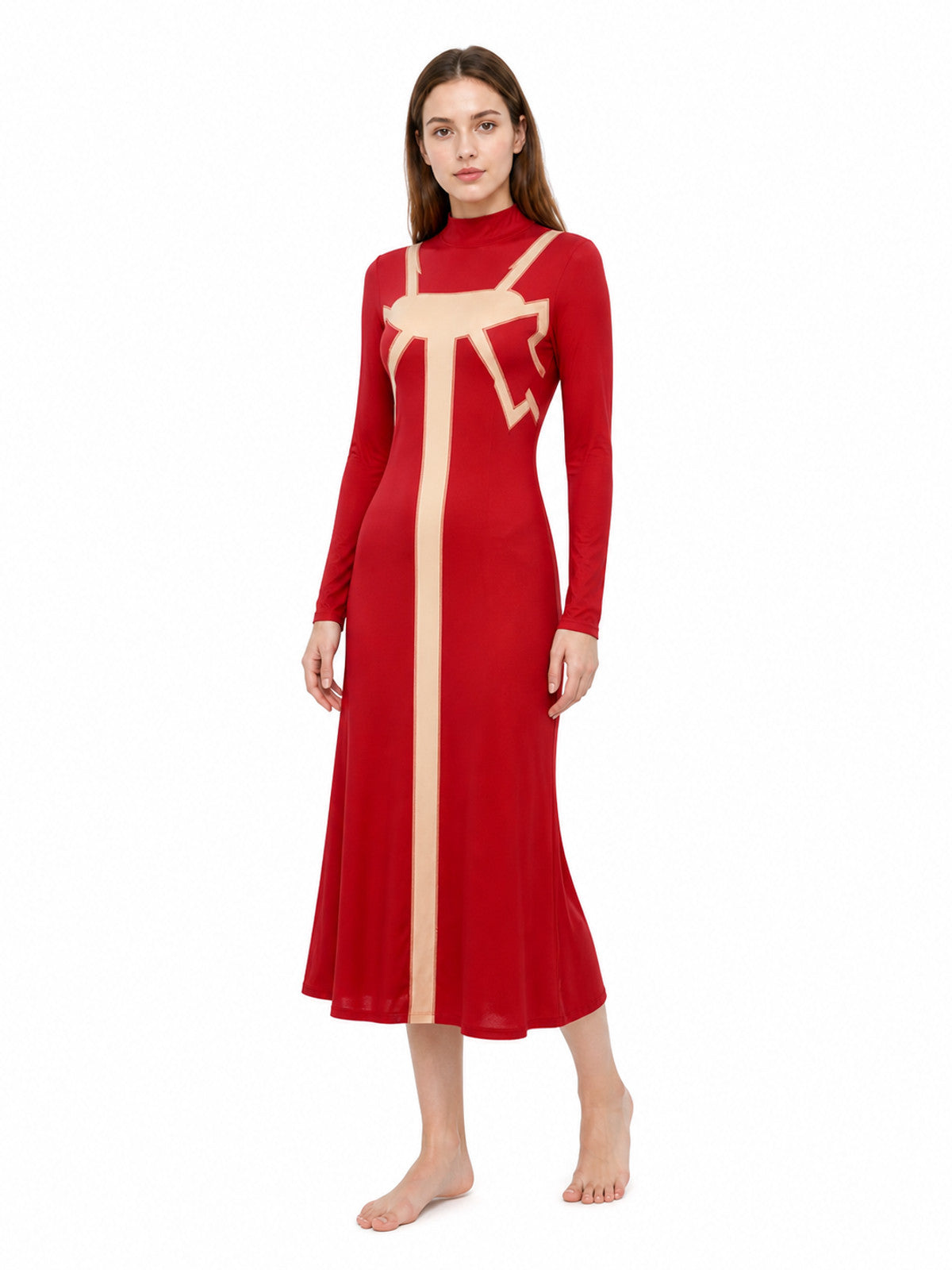 Red Madame Web Cosplay Dress with Patterned Detailing Costume Dresses detail