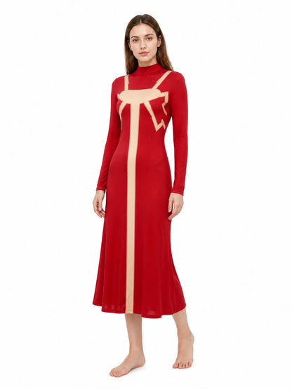 Red Madame Web Cosplay Dress with Patterned Detailing Costume Dresses detail