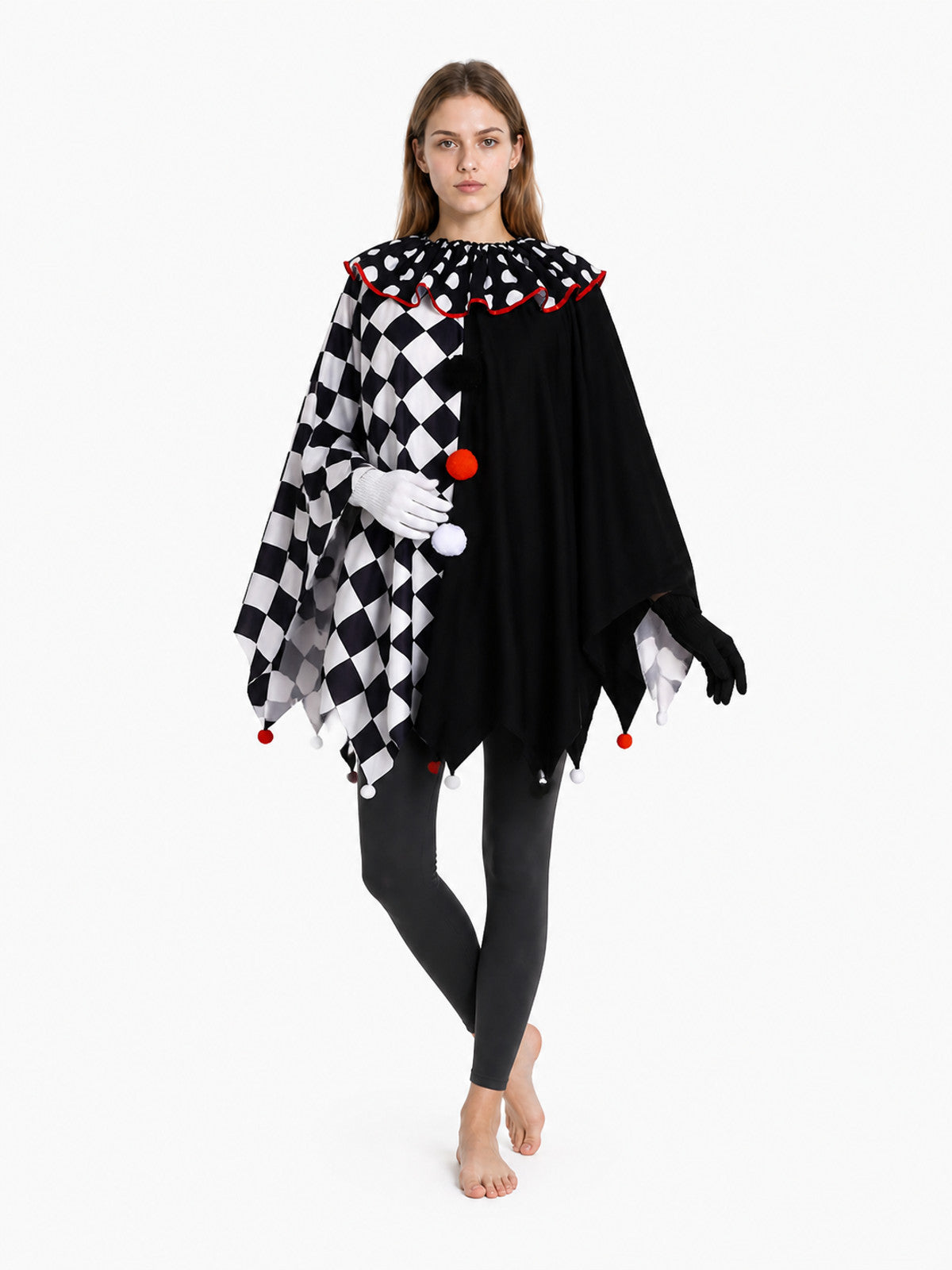 Clown Cape with Gloves, Black and White Checkered Pattern