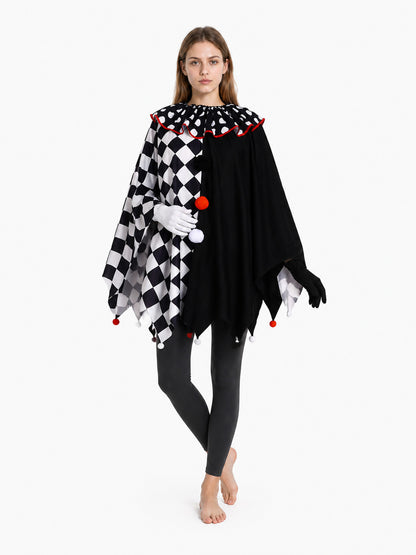 Clown Cape with Gloves, Black and White Checkered Pattern