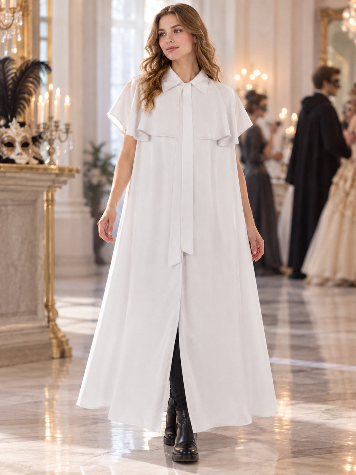 White long cloak cape with collar and ties