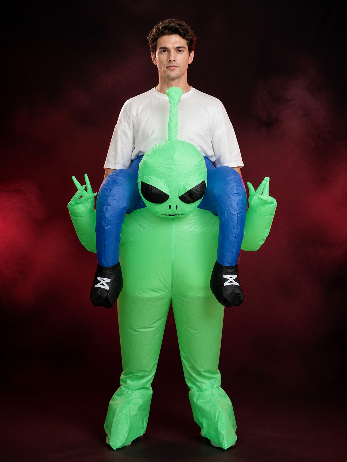 Green Alien Inflatable Costume with Blue Arms, Halloween Party Jumpsuit