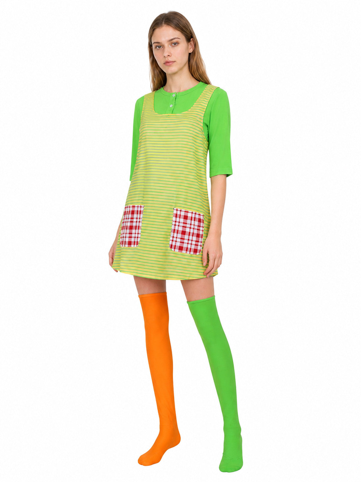 Pippi Longstocking Cosplay Costume, Apron Dress, Top, and Socks Costume Dresses detail